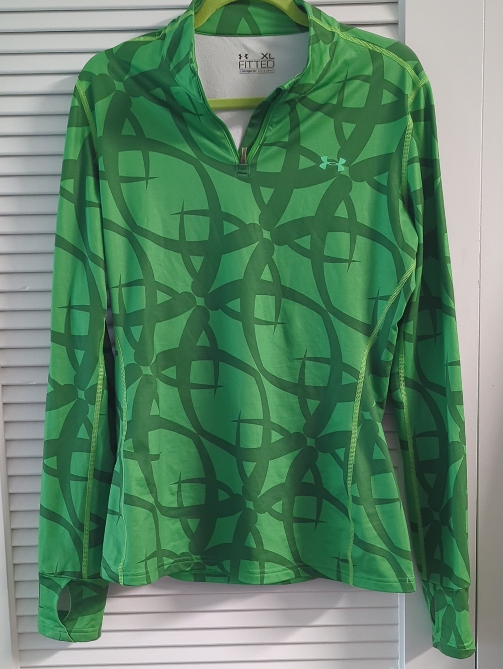 XL Under Armour Coldgear Women's Green Patterned 1/4 Zip Performance Pullover